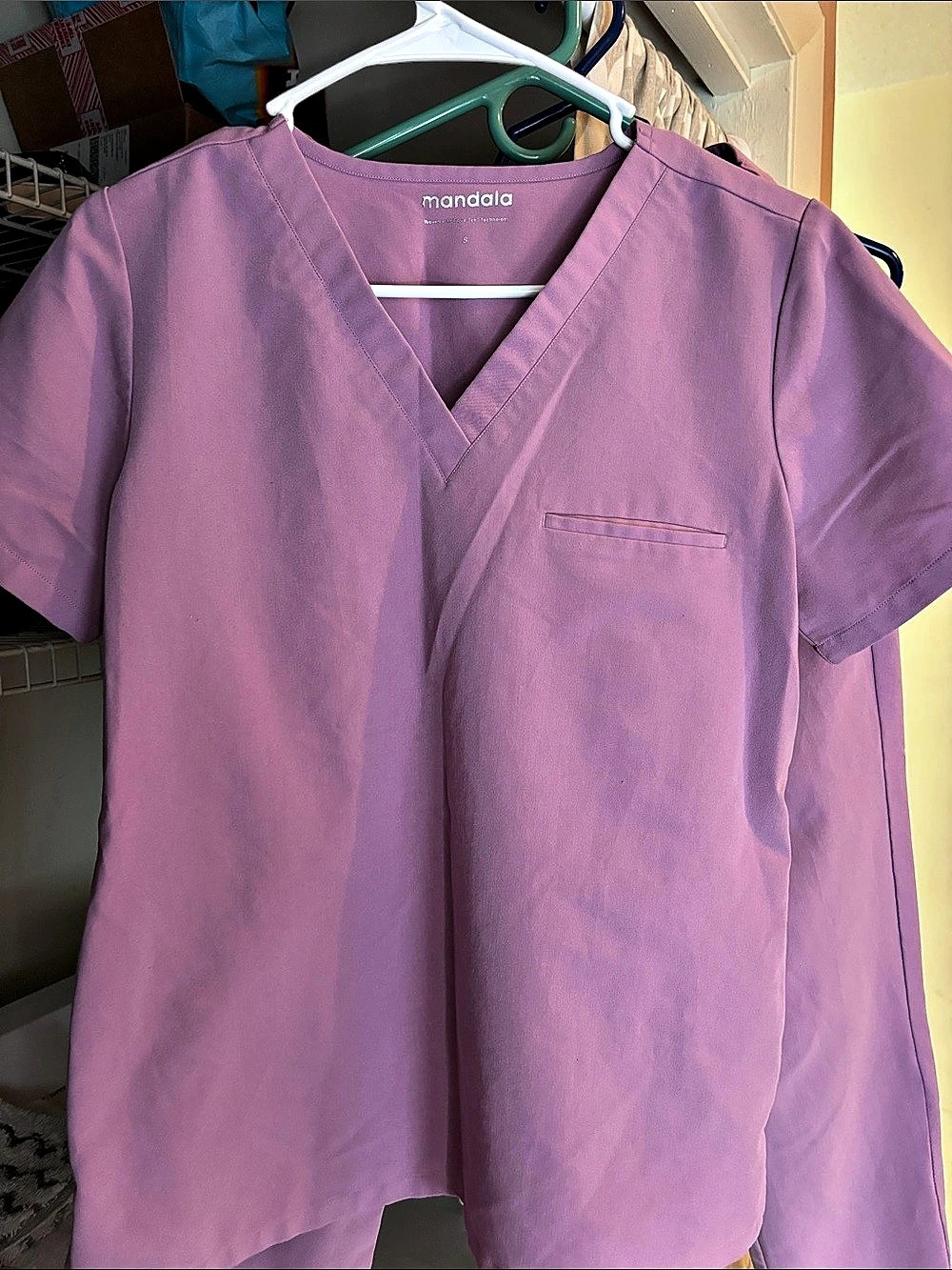 Mandala Scrub Set Short Sleeve Scrub Top pink  Small